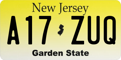 NJ license plate A17ZUQ