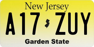 NJ license plate A17ZUY