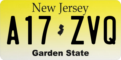 NJ license plate A17ZVQ