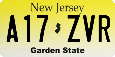 NJ license plate A17ZVR