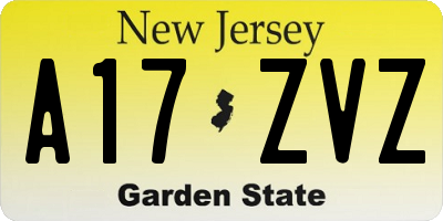 NJ license plate A17ZVZ