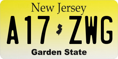 NJ license plate A17ZWG