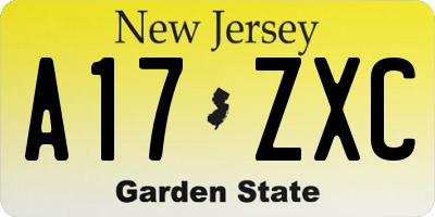 NJ license plate A17ZXC