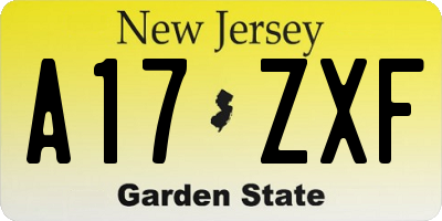 NJ license plate A17ZXF