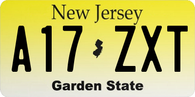 NJ license plate A17ZXT