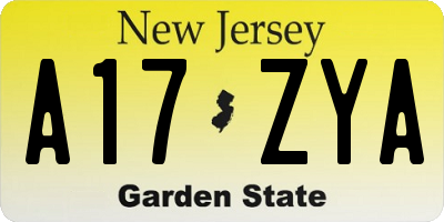 NJ license plate A17ZYA