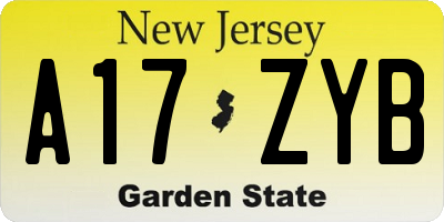 NJ license plate A17ZYB