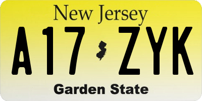 NJ license plate A17ZYK