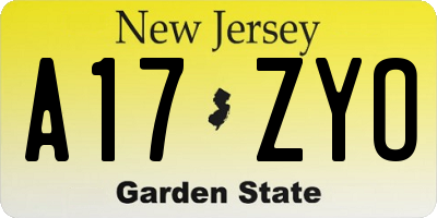 NJ license plate A17ZYO