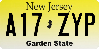 NJ license plate A17ZYP