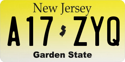 NJ license plate A17ZYQ