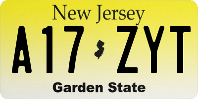 NJ license plate A17ZYT