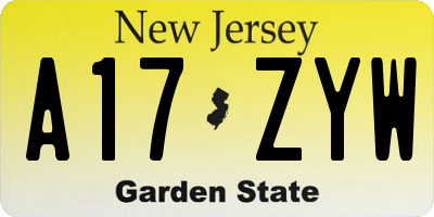 NJ license plate A17ZYW