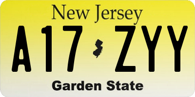 NJ license plate A17ZYY