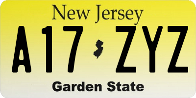 NJ license plate A17ZYZ