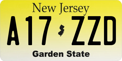 NJ license plate A17ZZD