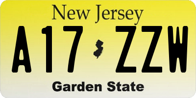 NJ license plate A17ZZW