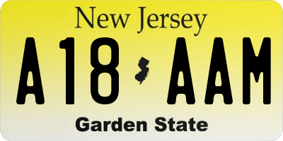 NJ license plate A18AAM