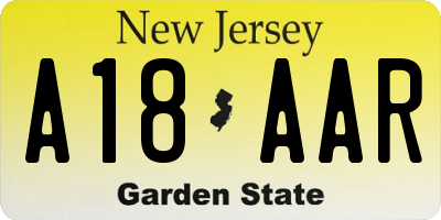 NJ license plate A18AAR