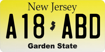 NJ license plate A18ABD