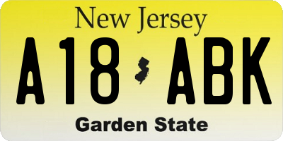 NJ license plate A18ABK