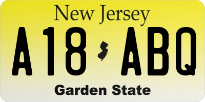 NJ license plate A18ABQ