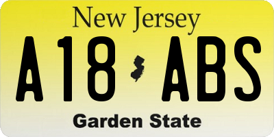 NJ license plate A18ABS