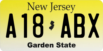NJ license plate A18ABX