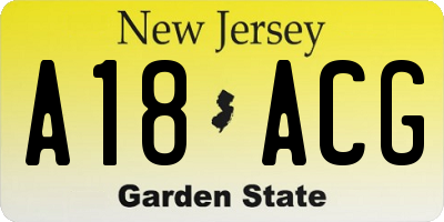 NJ license plate A18ACG