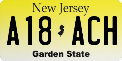 NJ license plate A18ACH