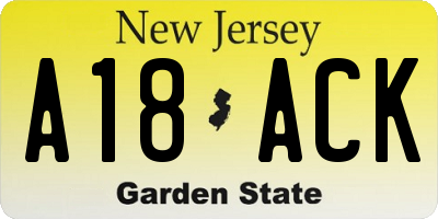 NJ license plate A18ACK