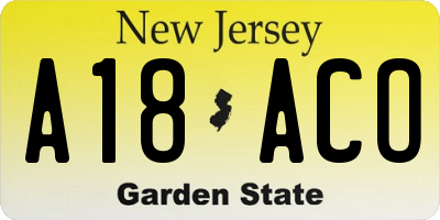 NJ license plate A18ACO