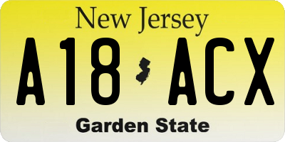 NJ license plate A18ACX