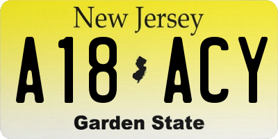 NJ license plate A18ACY