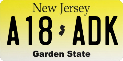 NJ license plate A18ADK