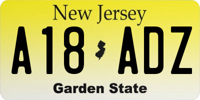 NJ license plate A18ADZ