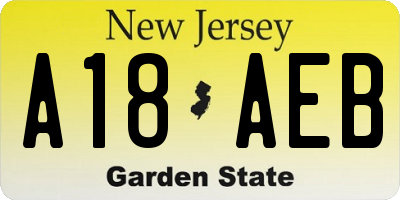NJ license plate A18AEB