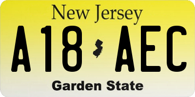NJ license plate A18AEC