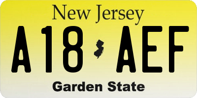 NJ license plate A18AEF