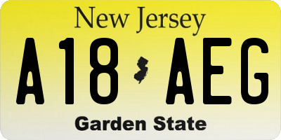NJ license plate A18AEG