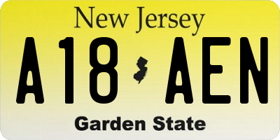 NJ license plate A18AEN