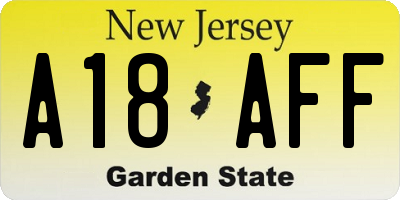 NJ license plate A18AFF