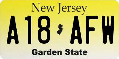 NJ license plate A18AFW
