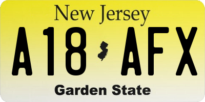 NJ license plate A18AFX