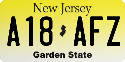 NJ license plate A18AFZ