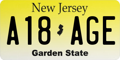 NJ license plate A18AGE