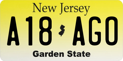 NJ license plate A18AGO