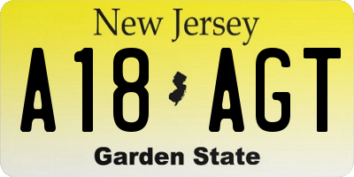NJ license plate A18AGT