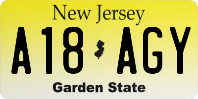 NJ license plate A18AGY