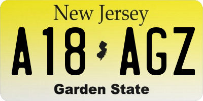 NJ license plate A18AGZ